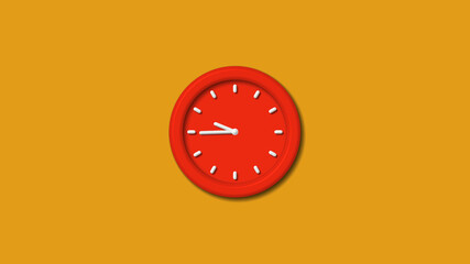 New red color 3d wall clock isolated on orange background, Counting down wall clock