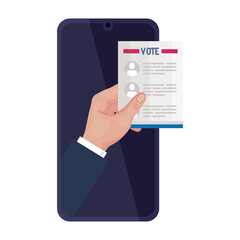 hand holding vote paper on smartphone design, President election government and campaign theme Vector illustration