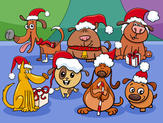 cartoon puppies characters group on Christmas time