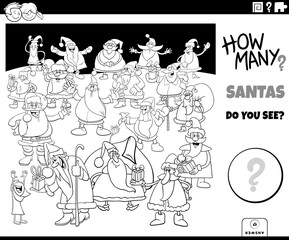 counting Santa Clauses educational task coloring book page