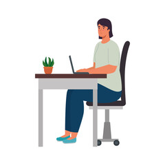 woman with laptop at desk design of Activity and leisure theme Vector illustration