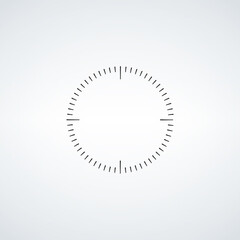 Clock face. Blank hour dial. Dashes mark minutes and hours. Stock vector illustration isolated on white background.