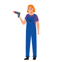 constructer woman with drill design of remodeling working and repairing theme Vector illustration
