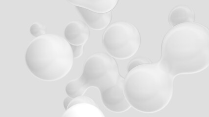 Abstract 3D rendering deformed white Metaballs