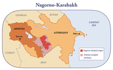 Illustration map of the Nagorno-Karabakh region between Armenia and Azerbaijan