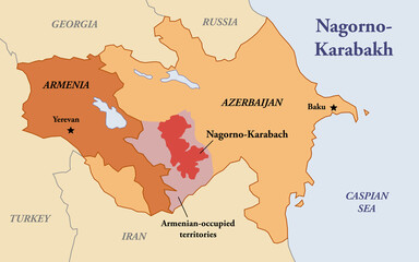 Illustration map of the Nagorno-Karabakh region between Armenia and Azerbaijan