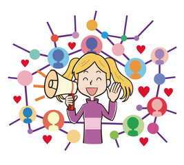 影響力のある女性インフルエンサーのイメージイラスト