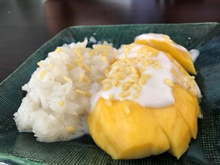 Thai dessert mango with sticky rice.