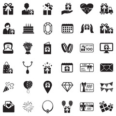 Gift And Surprise Icons. Black Flat Design. Vector Illustration.