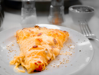 Pizza homemade Italian food delicious tasty chickens meal included with cheese on Isolated background