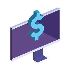 dollar icon on computer 3d design f money financial banking commerce and market theme Vector illustration