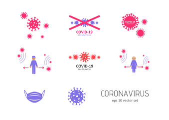 Coronavirus - vector icons set on white background.