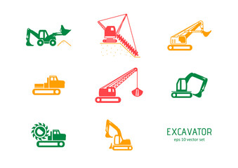 Excavator - vector icons set