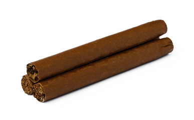 Bunch of hand rolled cigars isolated on white