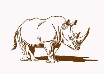 Vector rhino, sepia background,vector illustration