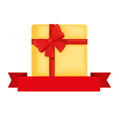 Gift with bowtie and ribbon design, happy birthday celebration decoration party festive and surprise theme Vector illustration
