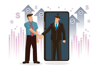 Businessman handshake online on mobile phone.