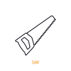 Hand saw outline icon. Vector illustration. Hand work tools and instrument. Construction industry symbol. Thin line pictogram for user interface. Isolated white background