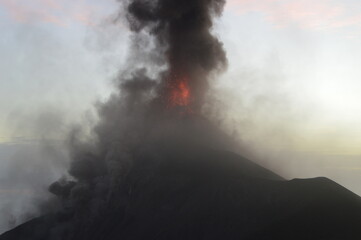 Camping with a view to a volcano eruption on Fuego and the active Volcan Acatenango in Guatemala