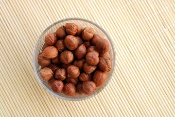 unshelled hazelnuts fresh in the bowl