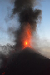 The volcano Fuego erupting with exploding lava, magma and ashes in Guatemala