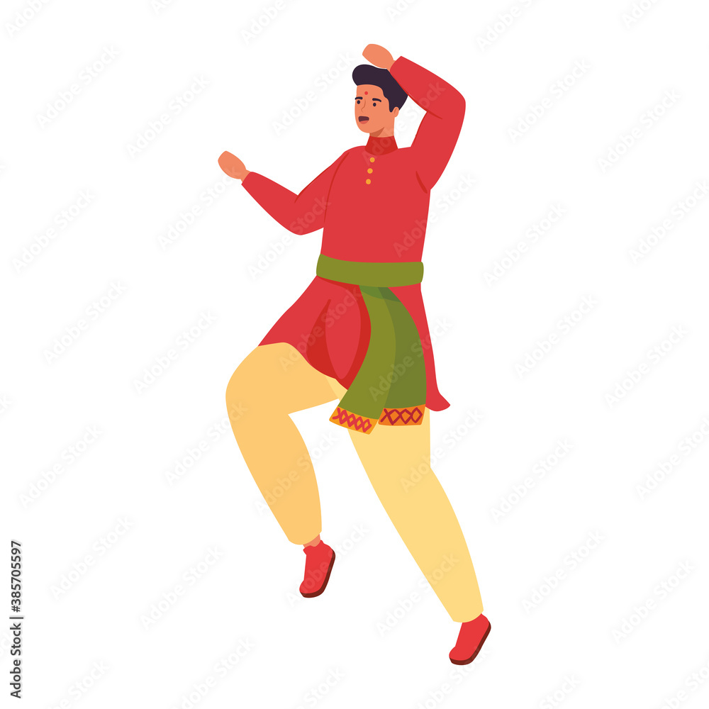 Wall mural Indian man cartoon dancing design, India culture travel and asia theme Vector illustration