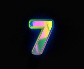 Colorful dichroic alphabet - number 7 isolated on grey background, 3D illustration of symbols