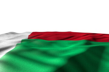 wonderful any occasion flag 3d illustration. - mockup picture of Madagascar flag lying with perspective view isolated on white with space for text