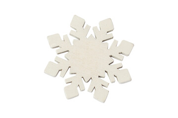 Snowflake on a white isolated background. New Year, winter concept. Flat lay, top view.
