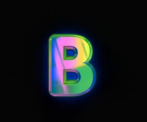 Colorful dichroic alphabet - letter B isolated on grey background, 3D illustration of symbols