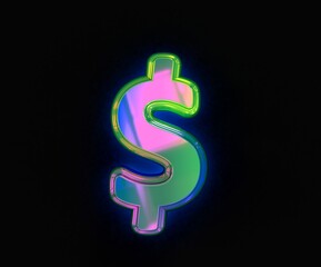 Colorful dichroic font - dollar - peso sign isolated on grey, 3D illustration of symbols