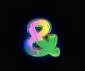 Colorful dichroic font - ampersand isolated on grey, 3D illustration of symbols