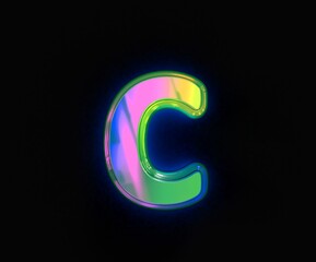 Colorful dichroic alphabet - letter C isolated on grey, 3D illustration of symbols