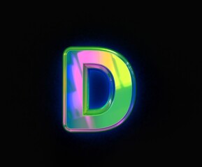 Colorful dichroic font - letter D isolated on grey, 3D illustration of symbols