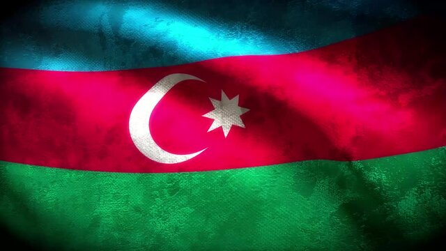 60FPS heavy dark grunge Azerbaijan flag  with aged vintage texture waving, UHD 4k 3d seamless looping video