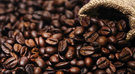 Coffee Beans in a sack bag.