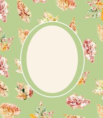 Watercolor illustration, autumn, foliage.  Decorative frame decorated with autumn leaves for decorating photos, holiday cards, invitations.