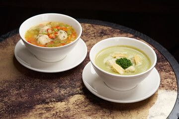 Soup with chicken meatballs and vegetables