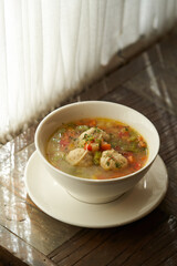 Soup with chicken meatballs and vegetables