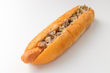Sausage hot dog on white background
