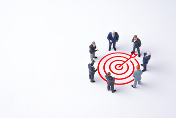 Concentrate setup objectives target and business goal ,Manager miniature figures standing and see...