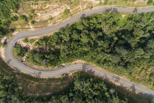 Road to Bokor in Kampot Cambodia , Bokor national park cambodia Aerial drone Photo