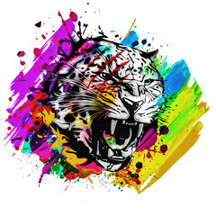 bright colorful art with tiger head 