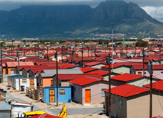 red roofed houses in a township, South Africa - obrazy, fototapety, plakaty