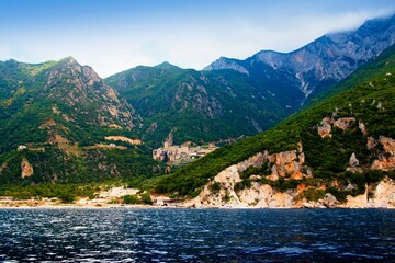 Chalkidiki. Orthodox monastery on the peninsula of Agios Oros in Greece.