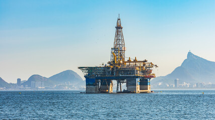 Oil exploration platform in Niterói, Rio de Janeiro, Brazil. Several companies operate in the Guanabara Bay area, which is part of the Santos Basin and serves as access to the Campos fields