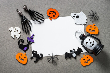 Halloween flat lay composition with party decorations.