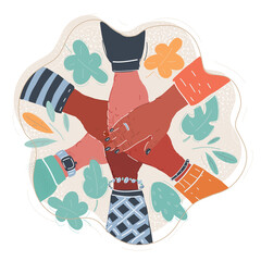Fototapeta premium Vector illustration of Diverse Multiethnic People Teamwork concept. Friends hands get together.