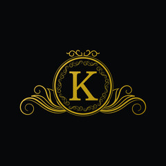 Logo Design for Hotel,Restaurant and others. Luxury Badge Logo Design of Letter K. Golden Luxury Letter K