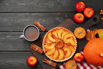 Top view of a traditional american thanksgiving pie top view